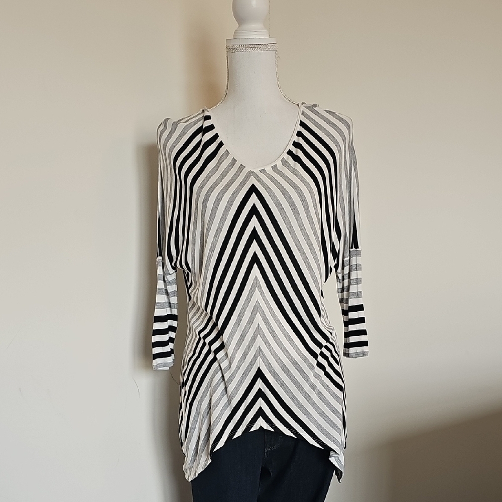 WHBM Striped Black, White And Gret Women's Top